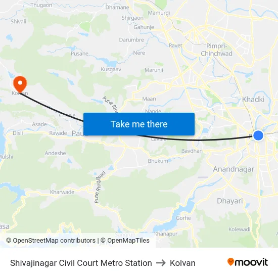 Shivajinagar District Court Metro Station to कोल्वन map