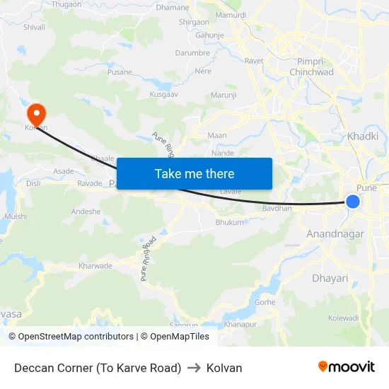 डेक्कन कॉर्नर (कर्वे रोड की ओर) to कोल्वन map