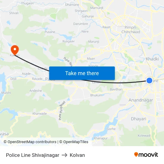 पोलीस लाइन शिवाजीनगर to कोल्वन map