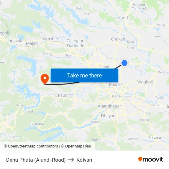 देहू फाटा (आळंदी रोड) to कोल्वन map