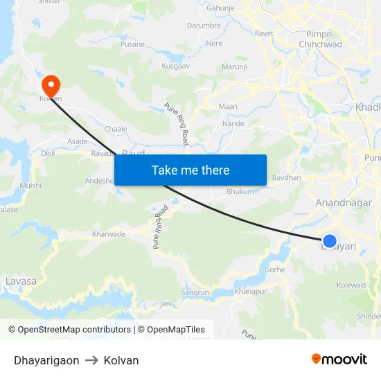 धायरीगांव to कोल्वन map