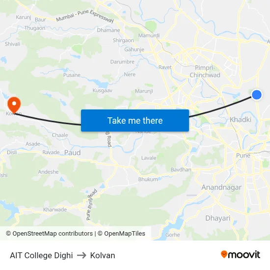 एआईटी कॉलेज दिघी to कोल्वन map