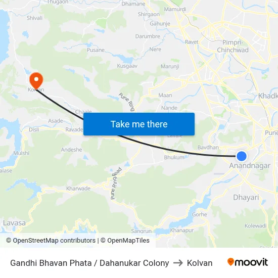 गांधी भवन फाटा / दहानुकर कॉलोनी to कोल्वन map