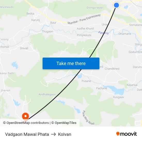 वडगाव मावळ फाटा to कोल्वन map