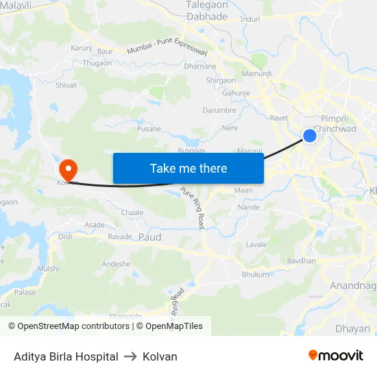 आदित्य बिड़ला हॉस्पिटल to कोल्वन map