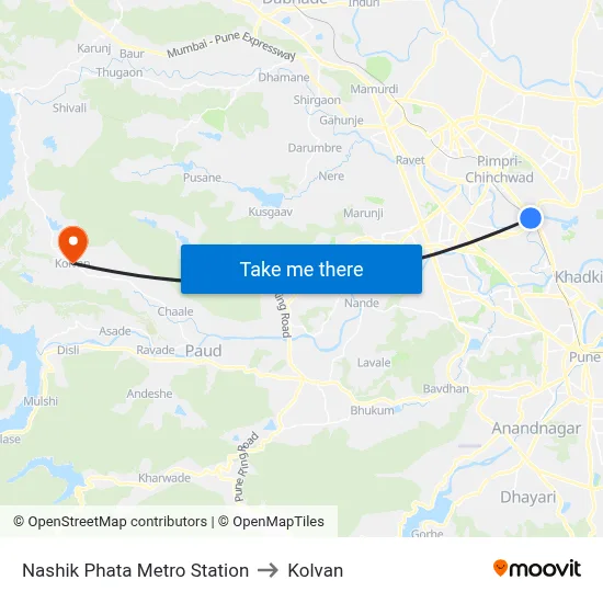 नाशिक फाटा मेट्रो स्टेशन to कोल्वन map