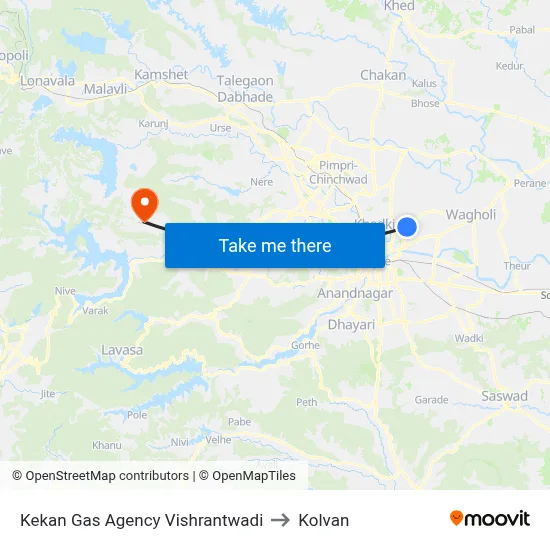 Kekan Gas Agency Vishrantwadi to कोल्वन map