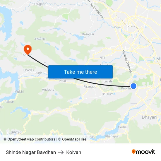शिंदे नगर बावधन to कोल्वन map