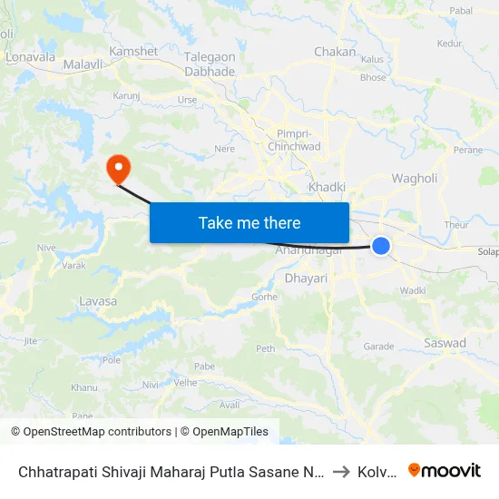 छत्रपति शिवाजी महाराज पुतला ससाणे नगर to कोल्वन map