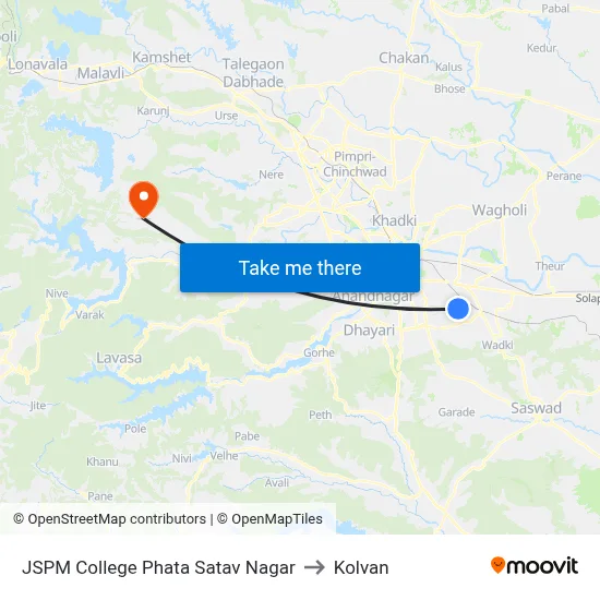 JSPM College Phata Satav Nagar to कोल्वन map