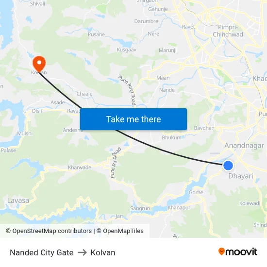 नांदेड सिटी गेट to कोल्वन map