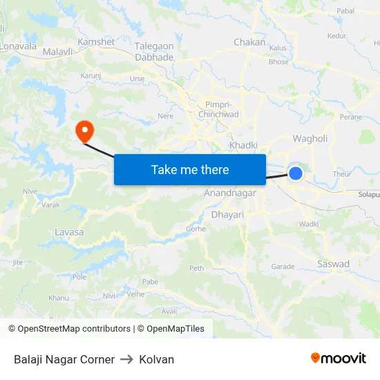 बालाजी नगर कॉर्नर to कोल्वन map