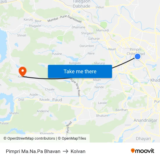 पिंपरी मा.न.पा भवन to कोल्वन map