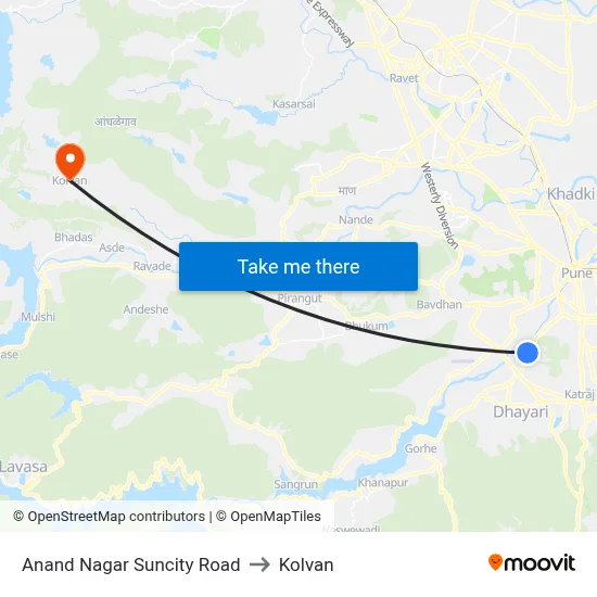आनंद नगर सनसिटी रोड to कोल्वन map