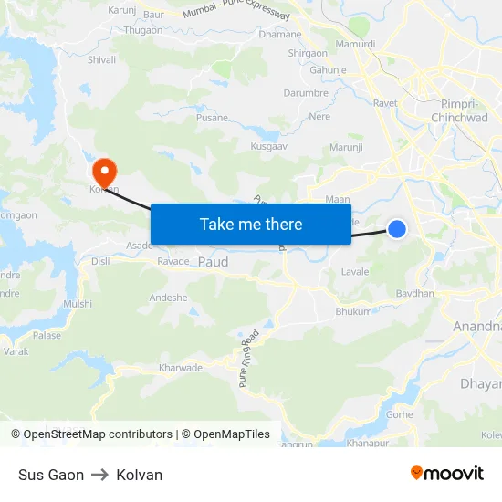 सूस गाव to कोल्वन map