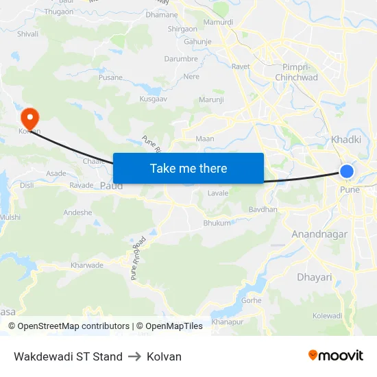 वाकडेवाड़ी एसटी स्टैंड to कोल्वन map