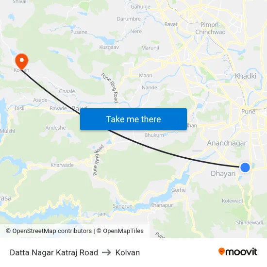 दत्त नगर कात्रज रोड to कोल्वन map