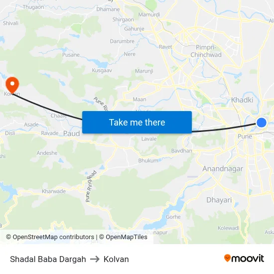 शादल बाबा दरगाह to कोल्वन map