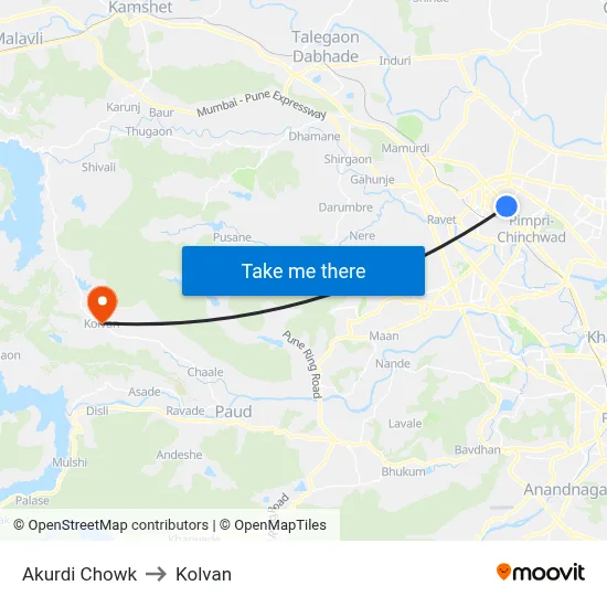 अकुर्डी चौक to कोल्वन map