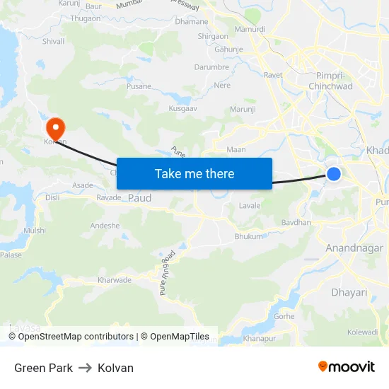 ग्रीन पार्क to कोल्वन map