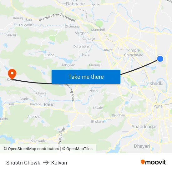 शास्त्री चौक to कोल्वन map