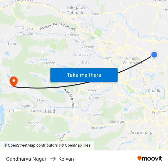 गंधर्व नगरी to कोल्वन map