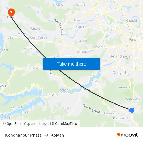 कोंढणपुर फाटा to कोल्वन map