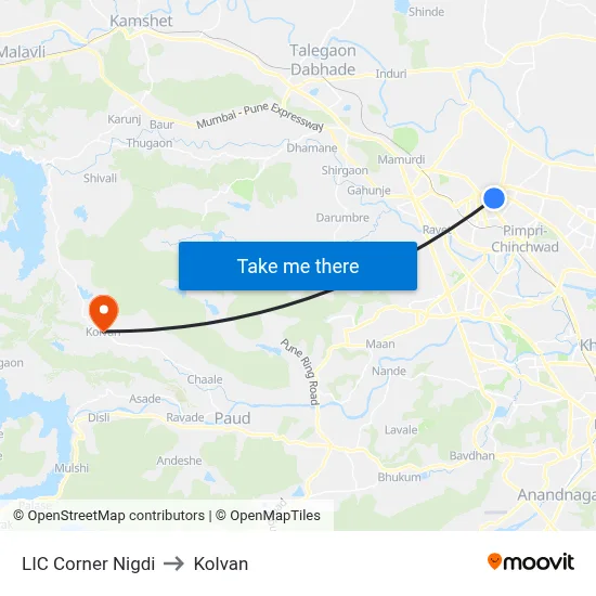 एलआईसी कॉर्नर निगडी to कोल्वन map