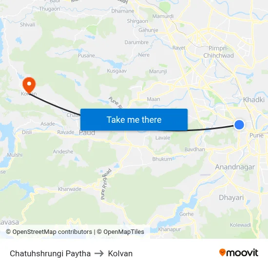चतुःश्रृंगी पायथा to कोल्वन map