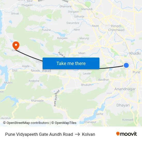 पुणे विद्यापीठ गेट औंध रोड to कोल्वन map