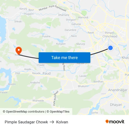 पिंपले सौदागर चौक to कोल्वन map