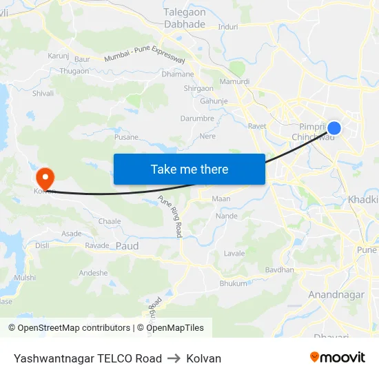 यशवंतनगर टेल्को रोड to कोल्वन map