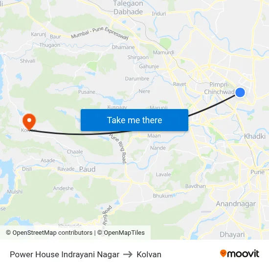 पावर हाउस इंद्रायणी नगर to कोल्वन map