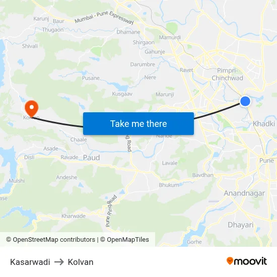 कसारवाड़ी to कोल्वन map