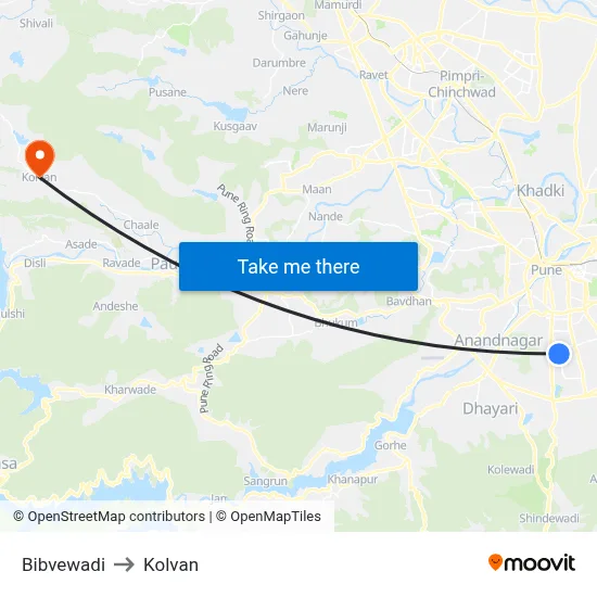 बिबवेवाड़ी to कोल्वन map