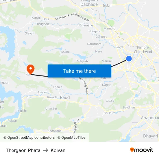 थेरगाव फाटा to कोल्वन map