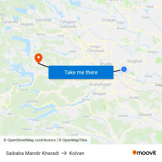 साईबाबा मंदिर खराडी to कोल्वन map