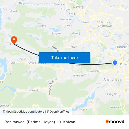 बहिरटवाडी (परिमल उद्यान) to कोल्वन map