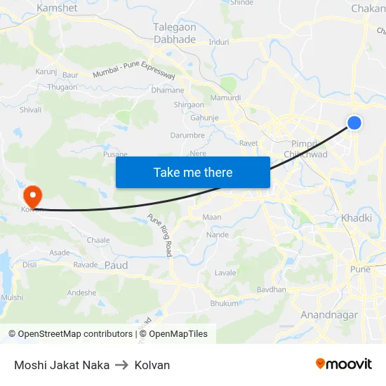 मोशी जकात नाका to कोल्वन map