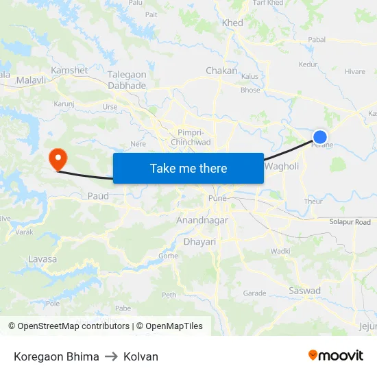 कोरेगांव भीमा to कोल्वन map