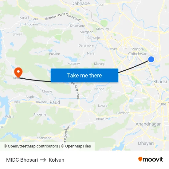 एमआईडीसी भोसरी to कोल्वन map
