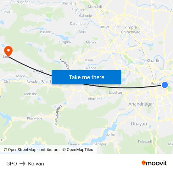 जीपीओ to कोल्वन map