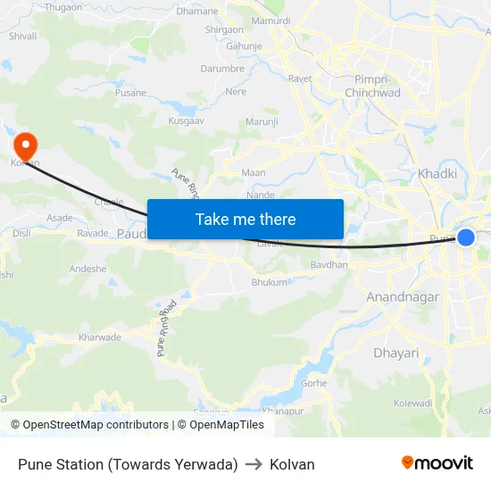 पुणे स्टेशन (येरवडा की ओर) to कोल्वन map