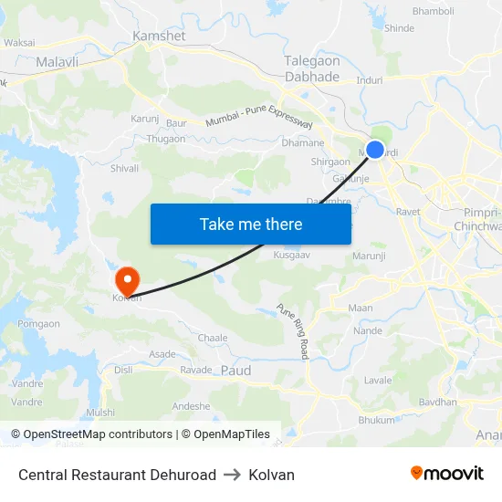 Central Restaurant Dehuroad to कोल्वन map