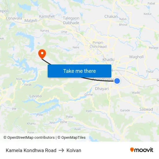कमेला कोंढवा रोड to कोल्वन map
