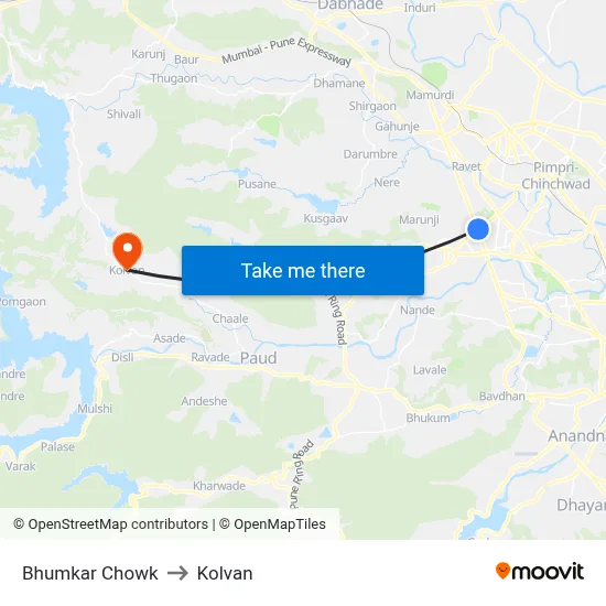 भुमकर चौक to कोल्वन map