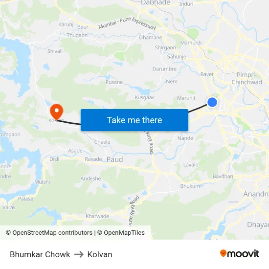 भुमकर चौक to कोल्वन map