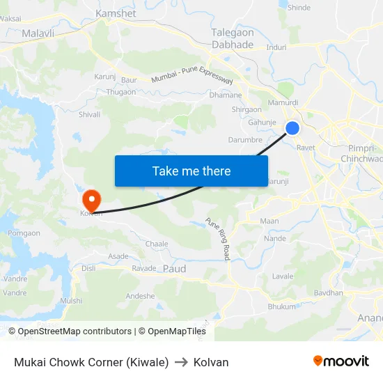 मुकाई चौक कॉर्नर (किवले) to कोल्वन map