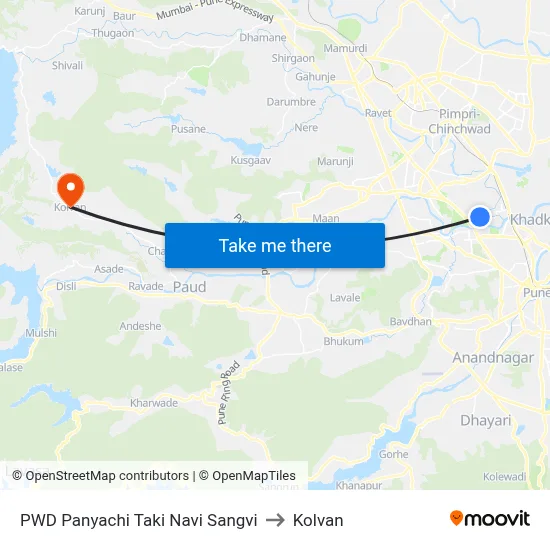 पीडब्ल्यूडी पाण्याची टाकी नवी सांगवी to कोल्वन map
