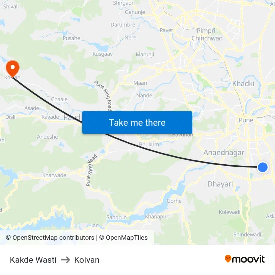 काकडे वस्ती to कोल्वन map